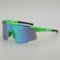 Neon green cycling sunglasses with large blue-purple mirrored lens for outdoor sports - Green Frame Green Lens