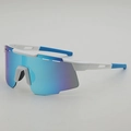 White cycling sunglasses with blue polarized lens and ventilated frame for outdoor sports - White Frame Blue Mirror