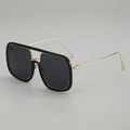 Square double bridge sunglasses with black frames and gold metal temples for men - Black Frame Grey Lens