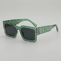 Rectangle punk sunglasses in green transparent frame with sparkling crystals - Green Frame Grey Lens
