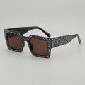 Black rectangle sunglasses with sparkling rhinestones and brown lenses in punk style - Black Frame Tea Lens