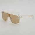 Lunettes de soleil shield avec monture champagne transparente et verres marron unis - Monture Thé Transparente Verres Thé