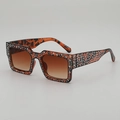 Rectangle tortoise shell sunglasses with full rhinestones and brown gradient lenses - Leopard Frame Gradient Brown Lens