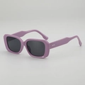 Retro square purple sunglasses with thick frames and silver diamond rivets in 45-degree view - Purple Frame Grey Lens