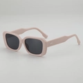 Pink rectangular frame sunglasses with dark gray lenses and metal diamond rivet accents - Pink Frame Grey Lens