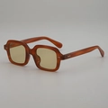 Lunettes de soleil carrées rétro imprimé léopard avec monture ambre et verres teintés jaunes - Monture Orange Verres Verts