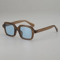 Retro square leopard sunglasses with translucent brown frames and blue lenses - Transparent Tea Frame Blue Lens