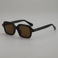 Square black sunglasses with brown lenses and silver dot details for a retro street style - Black Frame Tea Lens