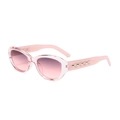 Pink cat-eye sunglasses with transparent frames and silver metallic accents on temples - Pink Frame Grey Pink Lens