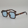 Retro tortoise shell square sunglasses with light blue lenses and silver rivet details - Leopard Frame Blue Lens