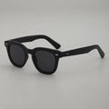 Classic black oversized round frame sunglasses with silver rivet accents and dark lenses - Black Frame Grey Lens