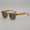 Vintage round amber frame sunglasses with classic silver rivet studs and dark lenses - Tea Frame Green Lens
