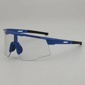 Wielrenbril met helderblauw ergonomisch frame en heldere breedbeeldglazen - Blauw Frame Fotochromatische Grijze Lens