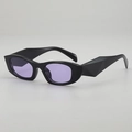 Chic cat eye sunglasses with thick black frames and geometric temples with purple lenses - Black Frame Purple Lens
