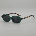 Retro small square sunglasses with dark green frames and tortoise shell patterned temples - Green Frame Grey Lens