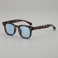 Retro round tortoiseshell sunglasses with light blue lenses and silver diamond rivets - Tortoiseshell Frame Blue Lens