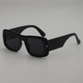 Classic black square sunglasses with thick frames and silver metal stud accents - Black Frame Grey Lens