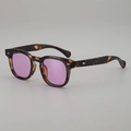 Vintage round tortoiseshell sunglasses with light purple lenses and silver rivet detail - Tortoise Frame Purple Lens