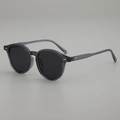 Retro oval sunglasses with translucent grey resin frame and dark black lenses - Translucent Grey Frame Grey Lens