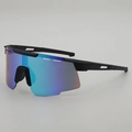 Cycling sunglasses with blue-purple photochromic lenses and lightweight black matte frame - Black Frame Green Mirror