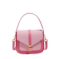 Pink patchwork saddle bag for women with woven texture flap and golden twist lock detail - Pink