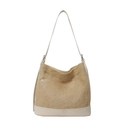 Beige geflochtene Strohschultertasche mit weißen Lederakzenten für Strand und Sommerurlaub - Weiß