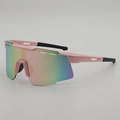 Pink cycling sunglasses with rainbow tinted lens and large shield frame for outdoor sports - Pink Frame Pink Mirror