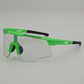 Fluorescent green photochromic cycling sunglasses with one-piece lens for outdoor sports - Green Frame Photochromic Grey Lens