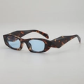 Tortoise shell frame sunglasses with light blue lenses and wide geometric legs - Tortoiseshell Frame Blue Lens