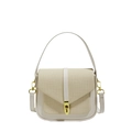 Chic beige leather and woven canvas saddle bag with a gold metal twist lock - Off White