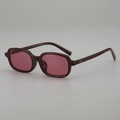 Retro wine red square sunglasses with pink tinted lenses and silver rivet detailing - Red Frame Red Lens