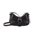 Fashionable black crocodile pattern underarm bag with silver buckle and white stitching - Black
