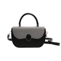 Retro black leather and grey textured crossbody bag with silver hardware detail - Black