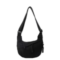 Minimalist black crescent crossbody bag with adjustable wide strap and zip pockets - Black