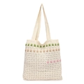 Chic cream knitted hollow tote bag with colorful cross patterns and shoulder straps - Off-white with Colored Cross Stitch