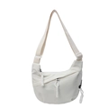 White minimalist half-moon crossbody bag in nylon with adjustable shoulder strap - White