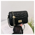 Elegant black quilted crossbody bag with gold chain strap and spherical adjuster - Black