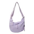 Light purple half-moon dumpling crossbody bag with woven zipper detail and nylon texture - Purple