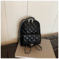 Mini zaino elegante in pelle nera trapuntata con finiture e catene argentate - Nero