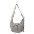 Minimalist light grey half-moon crossbody bag with adjustable wide strap and woven zippers - Gray