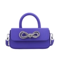 Purple shoulder bag with sparkling rhinestone bow and detachable crossbody strap - Purple