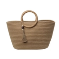 Minimalistische Web-Handtasche mit Rundgriff und Quasten-Detail in natürlichem Beige - Khaki