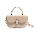 Chic beige crossbody box bag with woven textured flap and oval metal buckle detail - Khaki