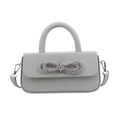 Light green faux leather crossbody bag featuring a sparkling crystal bow decoration - Gray
