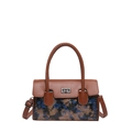 Borsa a mano in pelle marrone con manico intrecciato e motivo floreale vintage blu tracolla - Blu
