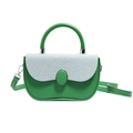 Green leather and white fabric crossbody bag with a round handle and silver hardware - Green