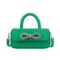 Vibrant lime green shoulder bag featuring a large rhinestone bow decoration and silver strap - Green