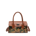Borsa a mano mimetica marrone e verde con manico intrecciato e chiusura a girello oro - Verde
