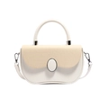 Chic two-tone shoulder bag in white leather and beige woven fabric with silver ring buckle - White Woven Patchwork