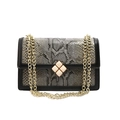 Snake pattern crossbody bag in grey and gold finish with metallic chain straps - Black
